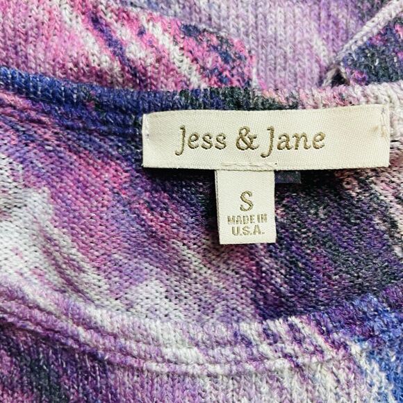 Jess & Jane Crepe Sweater Womens S Purple Blue Abstract Lightweight Asymmetrical - Picture 3 of 6